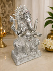 Lord Ganesha Idol Statue Silver Finish Hindu God Ganesh Murti Home Temple Decor