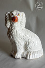 Antique Pair Of Large Blonde White And Gold Staffordshire Porcelain Dogs
