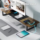 Dual Monitor Stand Riser With 2 Usb Charging Ports  Wood Computer Desk Organi   