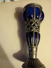 Vintage Cobalt Blue Glass Silver Goblet Cup 1950s Renaissance Inspired Snake