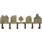Vintage Brass Enamel Cloisonn   Houses 6 Hook Key Rack Wall Hanging Folk Town