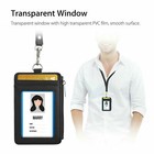 Leather Id Card Holder Vertical Badge Wallet Multiple Slots Neck Strap Lanyard