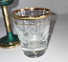 Vintage Brass Kiddish Cups Pair Enamel Kiddush With Glass Inserts
