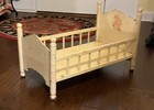 Vintage Antique Baby Doll Crib Toy Bed Spindle Dowel Wooden 1930   s Lamb Decals