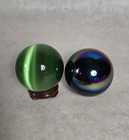 Lot Of 2 Green   Iridescent Polished Sphere Ball W  Stand 2  See Photos 