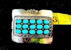 Vintage Western Arizona Buckle  925 Sterling Silver With Turquoise Stones  Wow 