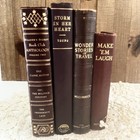 4 Antique Vintage Books Academia Library Prop Shelf Decor Dark Red Gilded Stack
