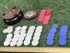 Vintage Wooden Roulette Wheel Set With Bakelite Poker Chips     1930s Gambling
