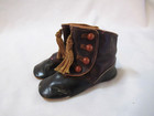 Antique Victorian Baby Childs Doll Leather Button Up Boot Shoes Black W tassel