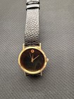 Movado Mens Black Dial Gold-tone Case Lizard Leather Strap Watch