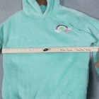 Betsey Johnson Hoodie Girls L Aqua Green Faux Fur Pullover Rainbow Dream Sequin