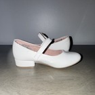 Girls White Mary Jane Dress Shoes Hook   Loop Adjustable Strap Low Block Heel 2