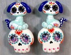 Day Of The Dead Dog On Skull Earrings Handmade Polymer Clay Lightweight Mexican