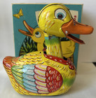Vintage 1950 s Daiya Tin Litho Friction Duckling With Box Working