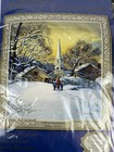 Vintage Holiday Service Woven Tapestry Throw Blanket 50x60 Winter Church Scene