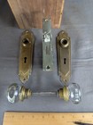 Antique Art Deco Brass And Glass Door Knobs And Steel Mortise Lock Set Working