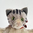 Vintage Steiff Mohair Hand Puppet Gray   White Tabby Cat Green Eyes Whimsical