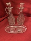 Anchor Hocking Vintage Eapc Glass Oil   Vinegar Cruets W stoppers   Tray