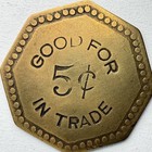 Antique U s  Maverick Trade Token W m m Good For 5 Cents In Trade Brass Octagon