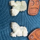 Charming Pair Of Jade Foo Dog Figurines With Stands - Each 2 5 Tall 2 1 4  Long