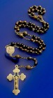 Vintage  Genuine Cocoa Wood Petite Rosary Ebony   Nickel Silver Clover Crucifix