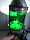Antique Tin W  Green Curved Glass Lantern W  Wear