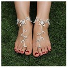 Riymusry 1pair Summer Beach Rhinestone Leaf Barefoot Sandals Foot Chain With    