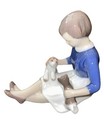 Vintage Hallmarked Porcelain B   G Copenhagen Denmark Girl W dog And Cat  2333