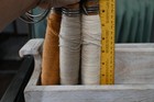 7 Vtg 8 75  Wooden Textile Spools Bobbins W Thread Decor Wht Box Not Included