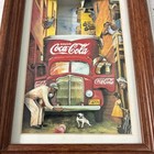 Vtg 1990s Coca-cola Framed Print Red Coca-cola Truck Alley Truck Scene 10x13 