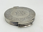 Amazing Vtg Old Large Silver Plated  Engraved Makeup Compact Powder Mirror
