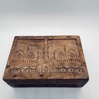 Vintage Carved Wooden Jewelry Trinket Box Decorative Palace Design Brown Used