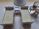 Vintage Lundby Dollhouse White Twin Bed Set Vanity Nightstand 1 16 Scale