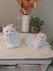 Pair White Ceramic Persian Cat Figurines Pink Accents Long Hair Kitty D  cor