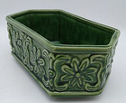 Vintage Green Ceramic Planter W  Raised Floral Relief Rectangular Jardiniere Pot