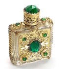Vintage Czech Gold Filigree Emerald Green Jeweled Mini Art Glass Perfume Bottle