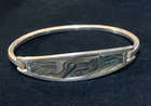 Vintage Signed Alpaca Mexico Abalone Silver Tone Inlay Hinge Bangle Bracelet