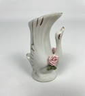 Porcelain Swan Bud Vase 4    Gold Trim With Pink Roses Vintage