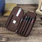 4 Slots Genuine Leather Pen Case Holder School Stationery Pencil Storage Pouch