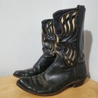 Acme 12  Thunderbird Cowboy Boots Black Leather Gold Red Inlay Vintage Western 