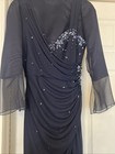 Mother Of The Bride Dress Size 4 -6 Beaded 2 Pice Rushed Floor Long Navy Chiffon