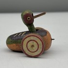 Antique Erzgebirge Putz Moving Goose Duck Miniature Pull Toy Handmade Wood Car