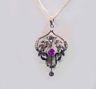 Antique Mid 1800 s Victorian Period Pink Gemstone Seed Pearls Pendant Necklace