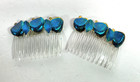 Vtg Side Hair Combs  2  Blue Metal Leaves Nwot Pair