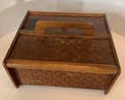Wood Sewing Box Basket Fold Out Top Thread Notions Seamstress Mcm Retro Vtg