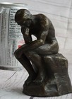 Mini Replica Auguste Rodin Thinker Thinking Man Nude Bronze Sculpture Statue Art