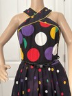 Vintage 80s Does 50s Fit N Flare Cotton Sundress Black W Rainbow Polka Dots Sm