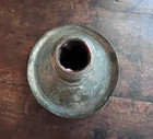 17th Century Antique Brass Capstan Candlestick Drip Pan Trumpet Base Verdigris