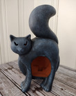 Rare Vintage Terracotta Black Cat Halloween Chiminea-style Candle Holder 11 
