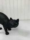 Vintage Cast Iron Black Cat Doorstop Green Eyes Arched Back